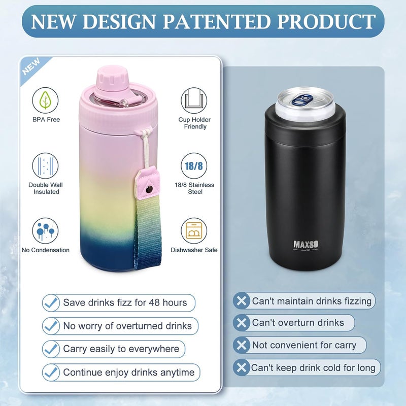 Max&So Sealed Can Cooler Fizz Lid Can Cover for 12 oz Regular, Slim Skinny Cans & As Thermal Bottle, 4-in-1 Insulated Vacuum Stainless Steel Carbonated Cold Drink Holder - Gradient - Image 3